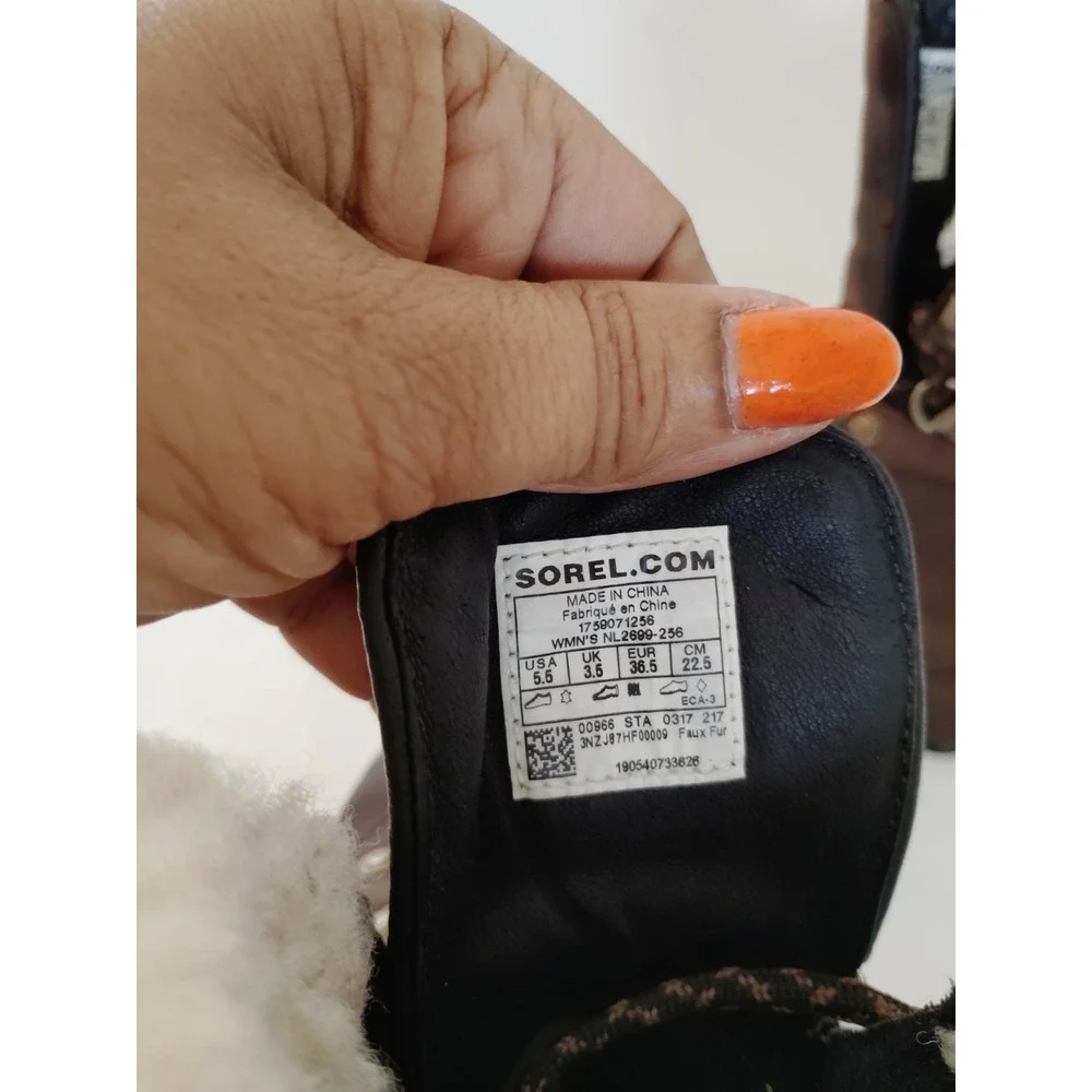 Sorel Women's 5.5 Joan of Arctic Wedge Lexie Brown Leather Fur Lined Waterproof